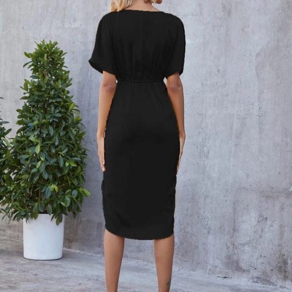 Blue Silky batwing surplice faux wrap midi dress - Picture 10 of 10